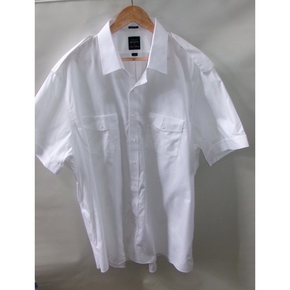 NetJets Brooks Brothers Pilot Shirt White Short Sleeve Slim Fit Men 18.5 – Used